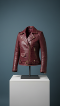 Crimson Plum Croc-Embossed Leather Moto Jacket